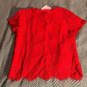 NWT ChicWish Red Lace Short Sleeve Shirt, Size M